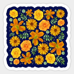 Tigerlilies, Roses, Sunflowers, Leaves, Succulents, and Flowers in Golden Orange and Yellow Sticker